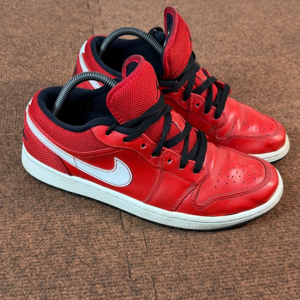 B- Air Jordan 1 Low Mens Gym Red White Black Sneakers Size 9.5 553558-600 2015